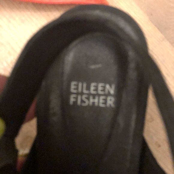 Eileen Fisher “Good” Criss Cross Sandals Wedge Leather Suede Slingback 7.5 Black - Picture 7 of 7